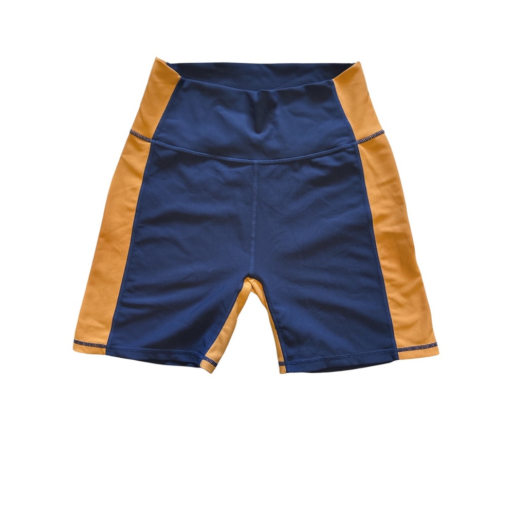 WILO‎ The Label Biker Shorts High Waist Athletic Active Blue Gold Colorblock L